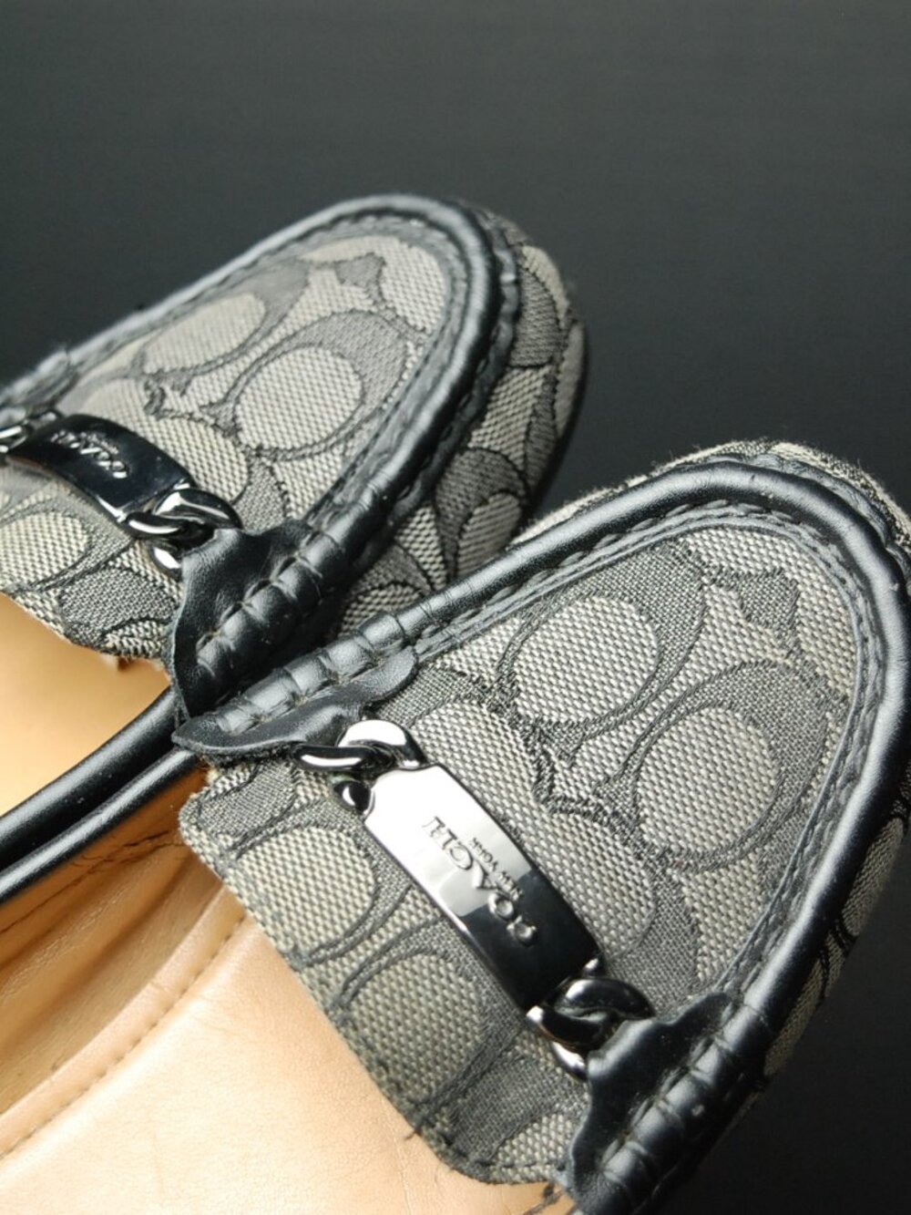 COACH Black Olive Signature Logo Leather Monogram Loafers Women's Shoes - Picture 4 of 11